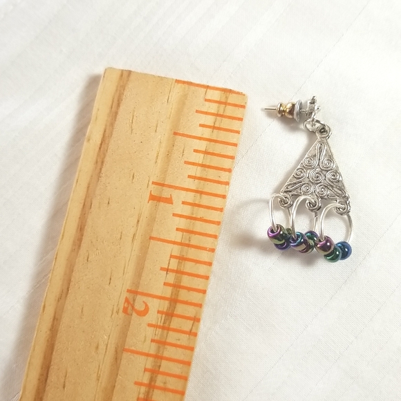 Silver Triangle Hoop Bead Earrings - Picture 4 of 4